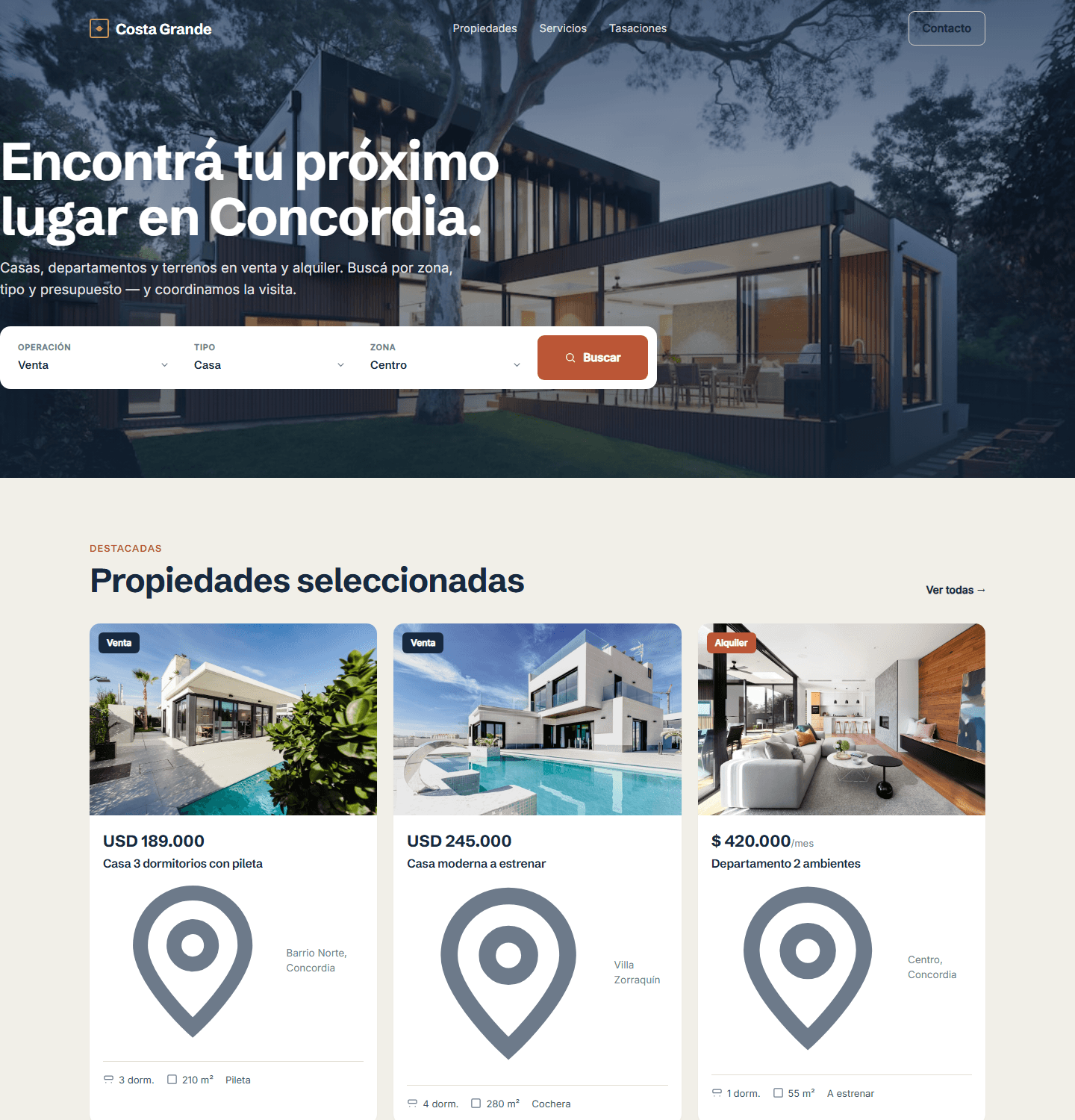 Web inmobiliaria con buscador de propiedades